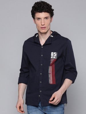 The Indian Garage Co. Men Printed Casual Dark Blue Shirt