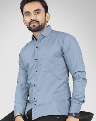NIVICK Men Solid Formal Blue Shirt
