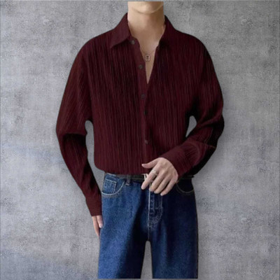 SHIVAY TRENDS Men Self Design Casual Maroon Shirt