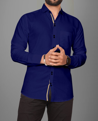Clusy Men Solid Formal Blue Shirt