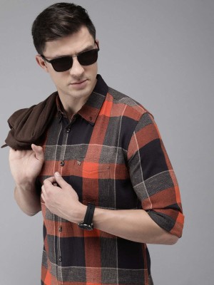 THE BEAR HOUSE Men Checkered Casual Orange Shirt