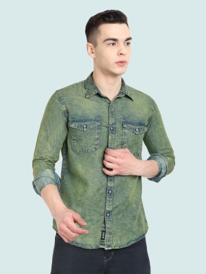 Carbonn Cloth Men Washed Casual Green, Blue Shirt