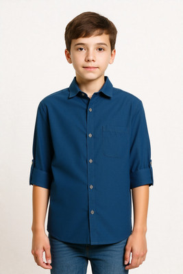 Charchit Boys Solid Casual Dark Blue Shirt