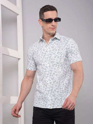 CRIMSOUNE CLUB Men Floral Print Casual Green, White Shirt