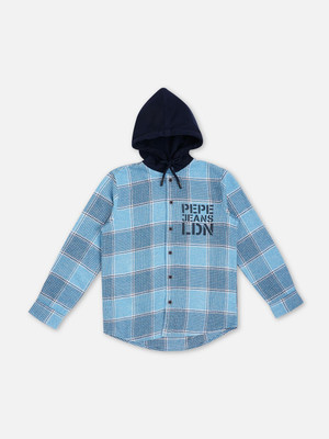 Pepe Jeans Boys Checkered Casual Blue Shirt