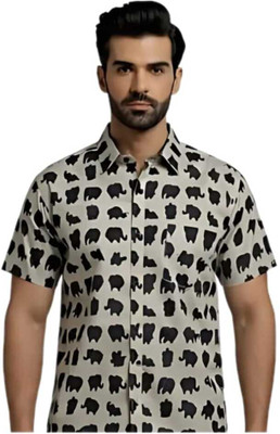 PRINTVAAS Men Printed Casual Cream Shirt
