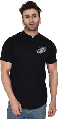 GEUM Men Solid Casual Black Shirt