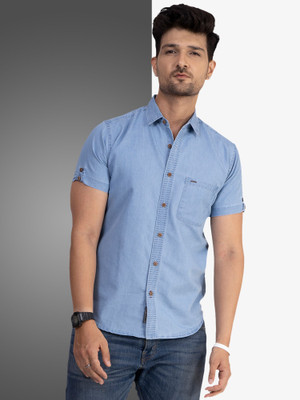 D Finish Men Solid Casual Light Blue Shirt