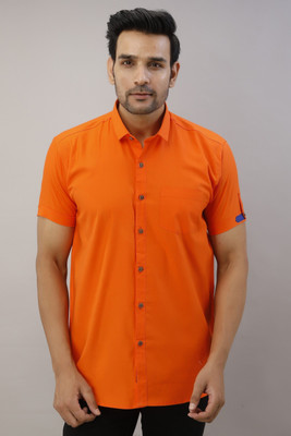 Pactimo Men Solid Casual Orange Shirt
