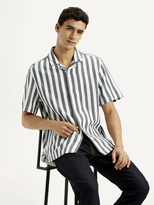 LEVI'S Men Striped Casual White, Grey Shirt