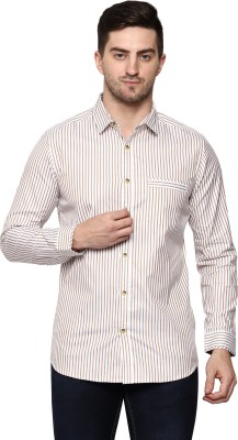 Wear We Met Men Striped Casual Brown, White Shirt