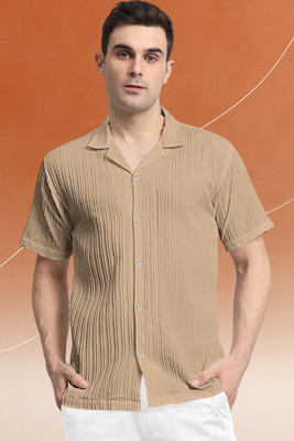 A Dearise Trend Men Self Design Casual Cream Shirt