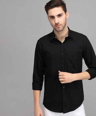The style grove Men Solid Casual Black Shirt