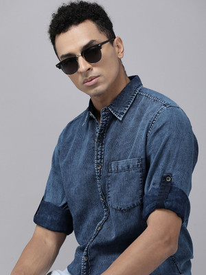 Roadster Men Self Design Casual Blue Shirt