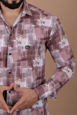 GCFAB Men Printed Casual Purple, White Shirt