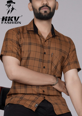 HKV FASHION Men Checkered Casual Brown Shirt