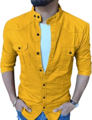 S-Line Men Solid Casual Yellow Shirt