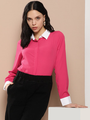 encore by INVICTUS Women Solid Casual Pink Shirt