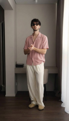 Dhakre fashion Men Self Design Casual Pink Shirt