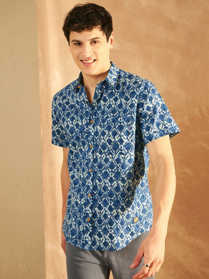 DENNISON Men Printed Casual Cream Shirt