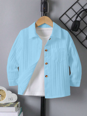 Solersun Boys Self Design Casual Light Blue Shirt