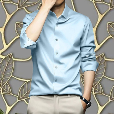SATADHAR ENTERPRISE Men Solid Casual Light Blue Shirt