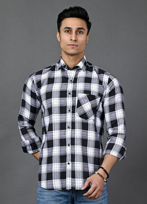 BlackLilly Men Checkered Casual White Shirt