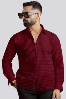 Marmic Fab Men Self Design Casual Maroon Shirt