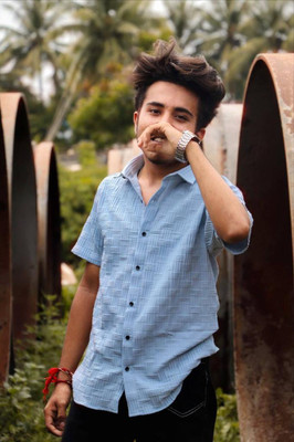 METRONAUT Men Self Design Casual Blue Shirt