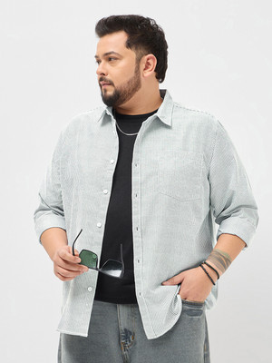 Urbano Plus Men Striped Casual Grey Shirt