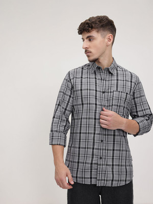 Roadster Men Checkered Casual Grey Shirt