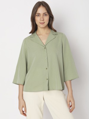 VERO MODA Women Self Design Casual Green Shirt