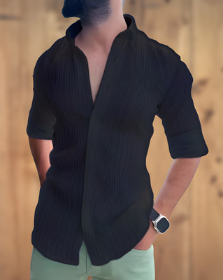 SIXSENSE Men Solid Casual Black Shirt