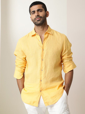 RARE RABBIT Men Solid Casual Yellow Shirt