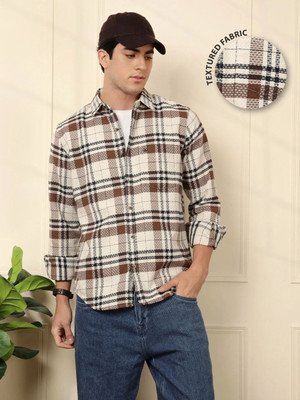 WROGN Men Checkered Casual Brown Shirt