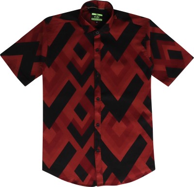 Cay Boys Printed Casual Black, Maroon Shirt