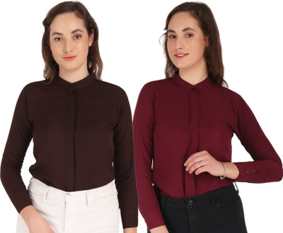 HEAVENS CREATIONS Women Solid Formal Maroon Shirt(Pack of 2)