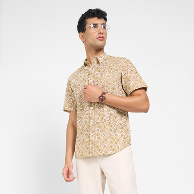 Indus Route by Pantaloons Men Printed Casual Beige Shirt