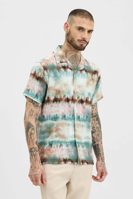 Snitch Men Printed Casual Brown, Green Shirt