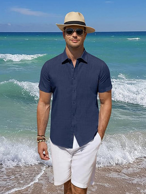Univibe Men Solid Casual Dark Blue Shirt