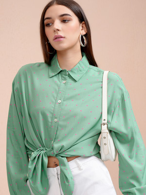 Tokyo Talkies Women Printed Casual Blue Shirt