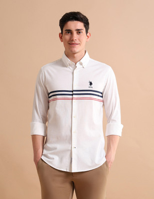 U.S. POLO ASSN. Men Striped Casual White Shirt
