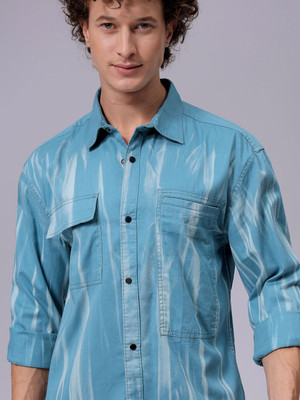 The Indian Garage Co. Men Dyed/Ombre Casual Blue Shirt
