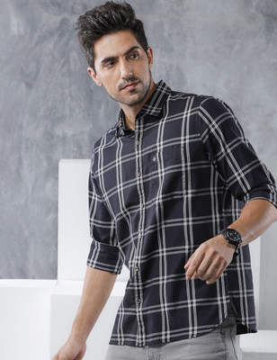 WROGN Men Checkered Casual Black Shirt