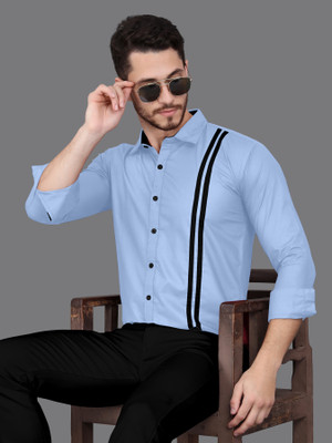 GAZZY CREATION Men Striped Casual Blue Shirt