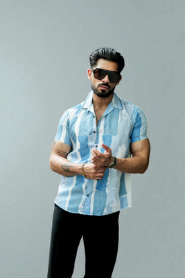 Aarvi Trendzz Men Self Design Casual Blue, White Shirt