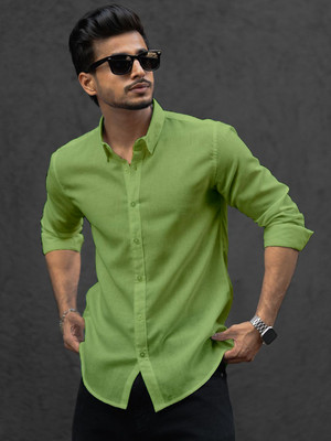 Yanthhi Men Solid Casual Light Green Shirt
