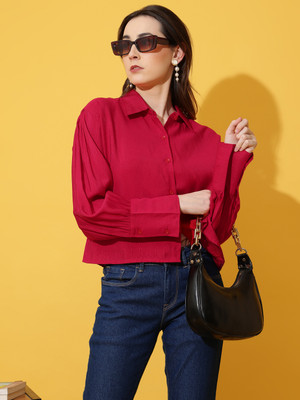 Kinjo Women Solid Formal Pink Shirt
