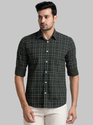 PARX Men Checkered Casual Dark Green Shirt