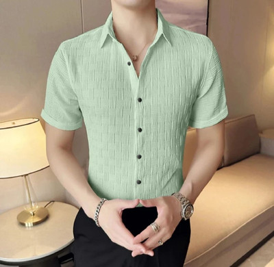 Radiance Creations Men Striped Casual Light Green Shirt